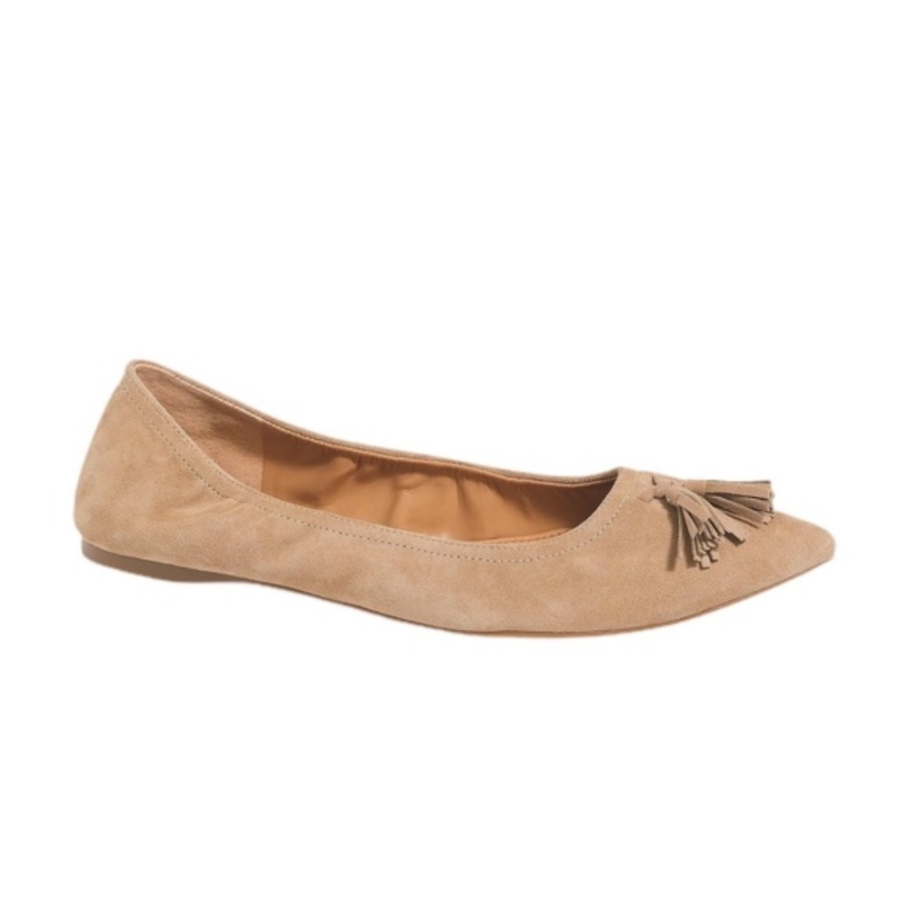 Lottie Suede Tassel Pointy Toe Flats Tan Camel 9.5